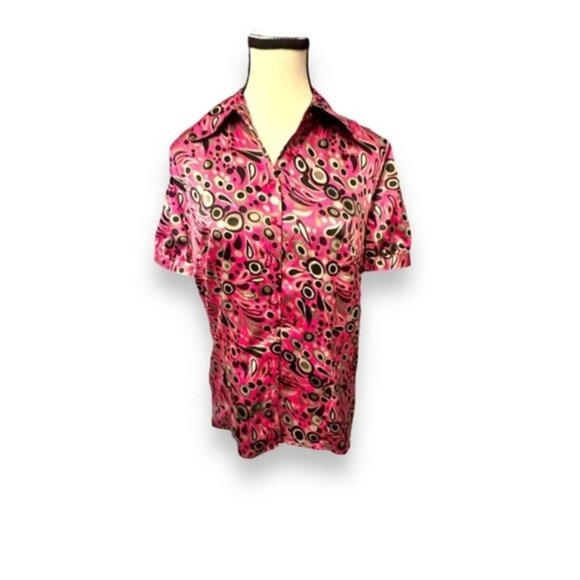 Pink Retro 60s 70’s Satin Blouse with Neckerchief - Picture 2 of 5